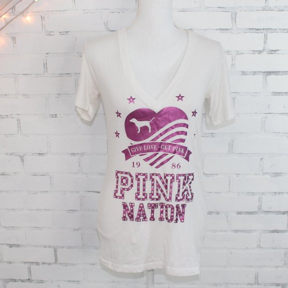 PINK Victoria's Secret Metallic Letters T-Shirt - Picture 1 of 8